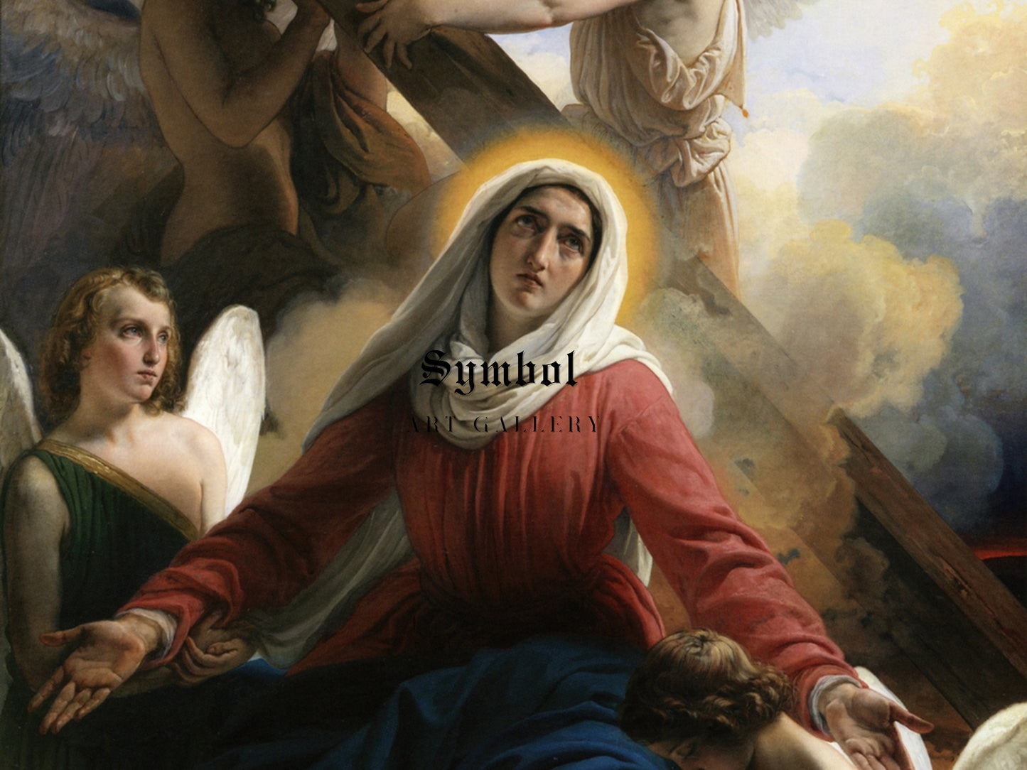 The Virgin in Sorrow with Angels and the Symbols of the Passion by Francesco Hayez 1842, Wall Art Print, Fine Art Reproduction