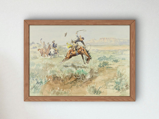 Bronco Busting by Charles Marion Russell 1895, Wall Art Print, Fine Art Reproduction, Museum Quality Decor, Poster