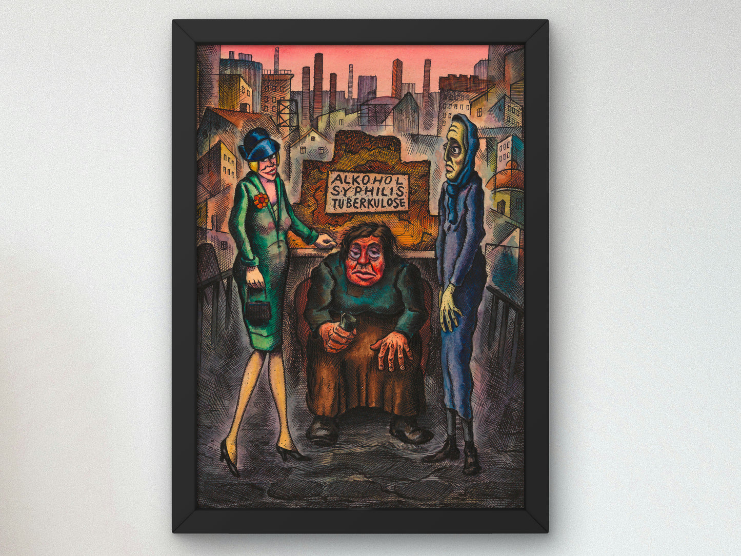 The Three Plagues of the People by Karl Wiener 1926, Wall Art Print, Fine Art Reproduction, Museum Quality Decor, Poster