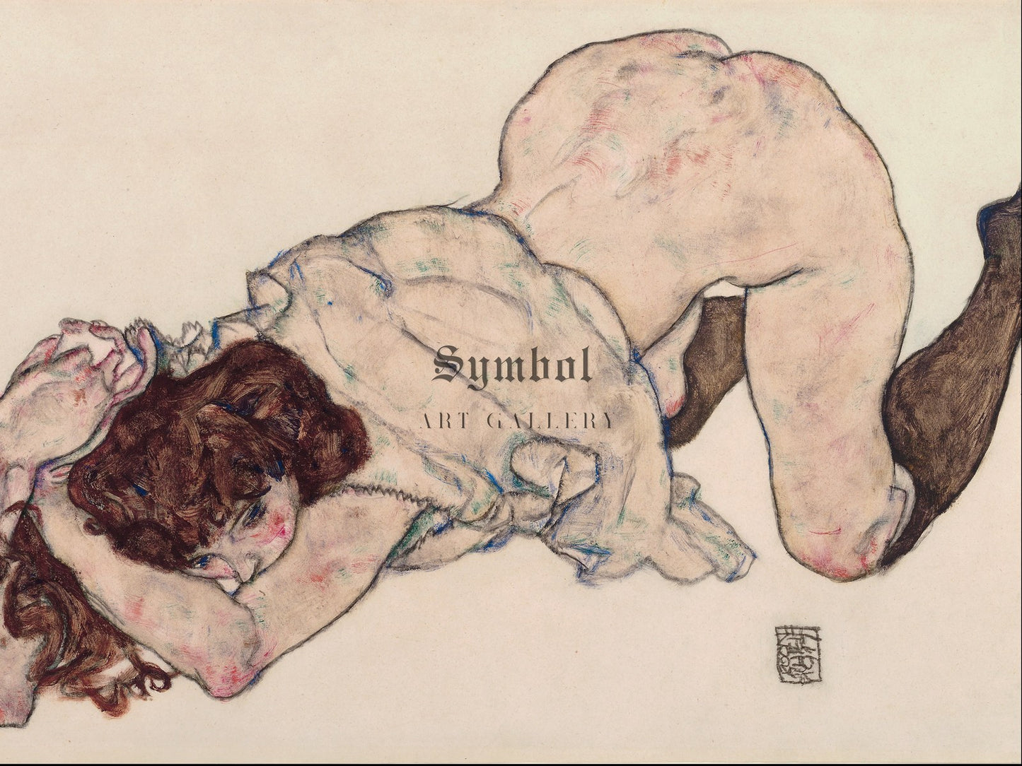 Kneeling Girl Resting on Both Elbows by Egon Schiele 1917, Wall Art Print, Fine Art Reproduction, Museum Quality Decor, Poster