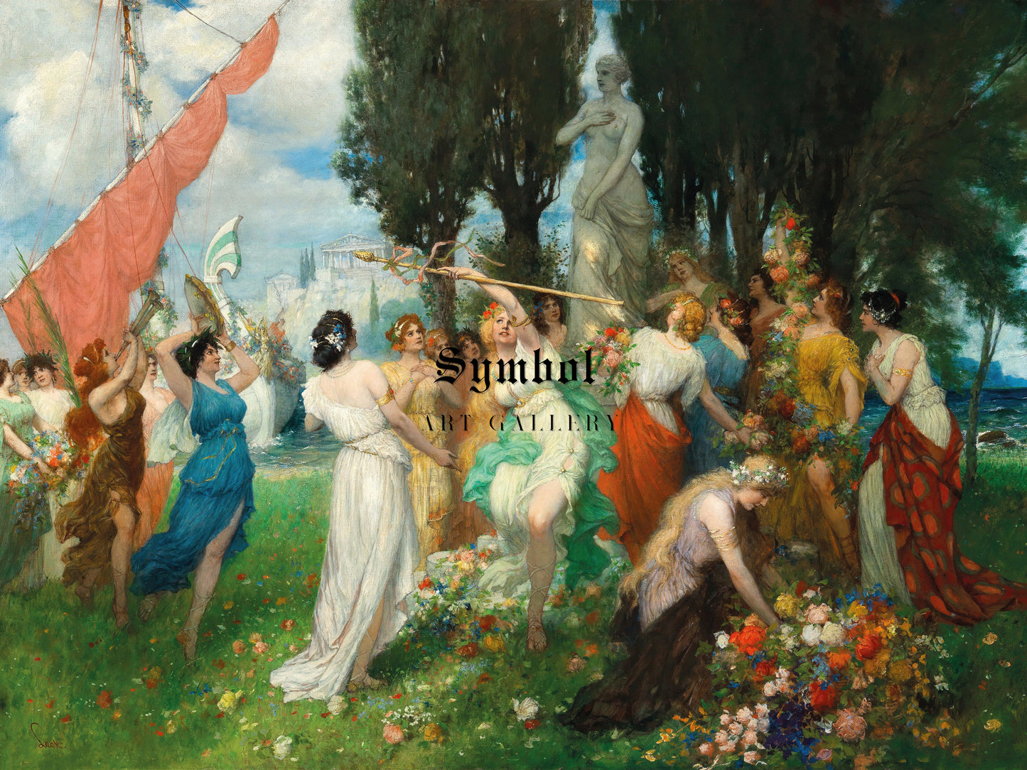The Spring Festival of Flora before the Acropolis by Ferdinand Leeke, Wall Art Print, Fine Art Reproduction, Museum Quality Decor, Poster