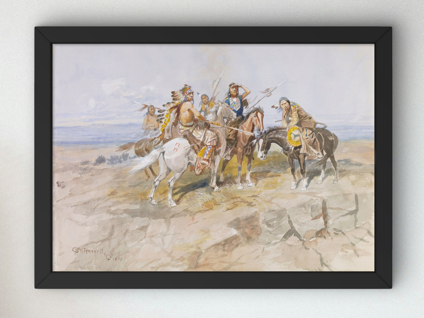 Approach of the White Men by Charles Marion Russell 1897, Wall Art Print, Fine Art Reproduction, Museum Quality Decor, Poster