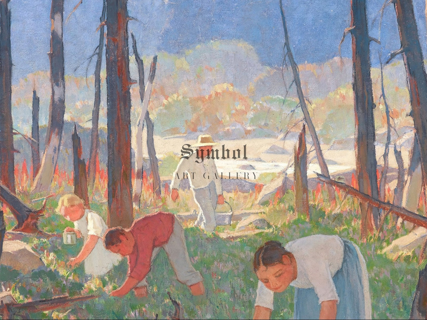 Picking Blueberries by Clarence Gagnon 1928, Wall Art Print, Fine Art Reproduction, Museum Quality Decor, Poster