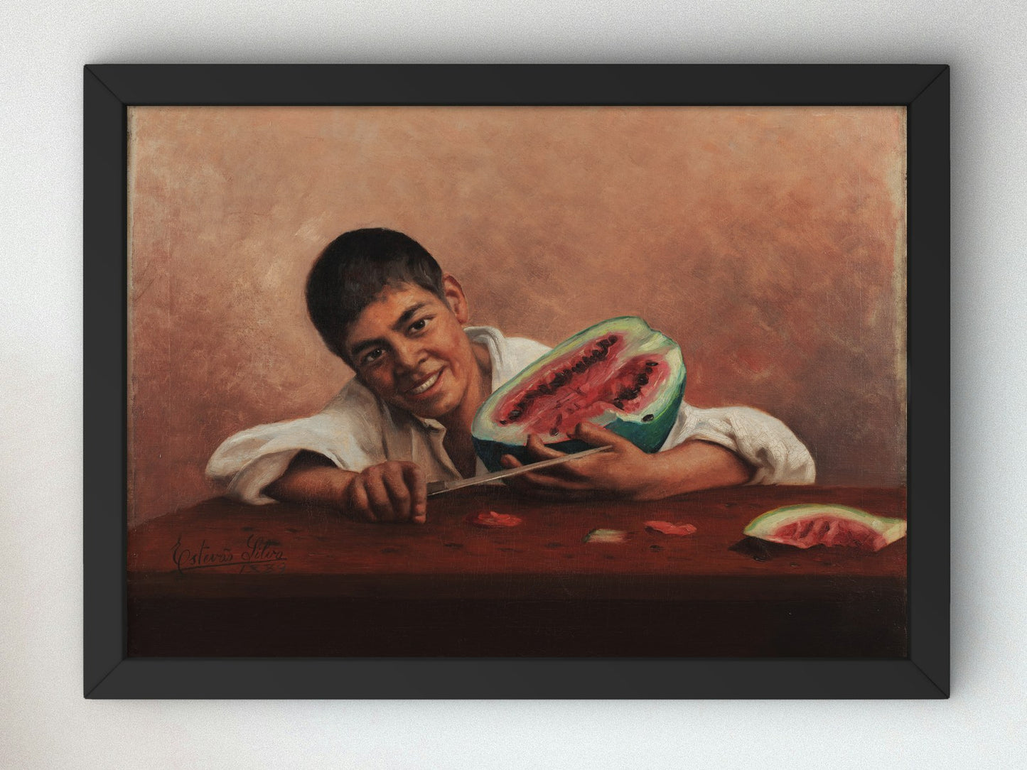 Boy with Watermelon by Estêvão Silva 1889, Wall Art Print, Fine Art Reproduction, Museum Quality Decor, Poster