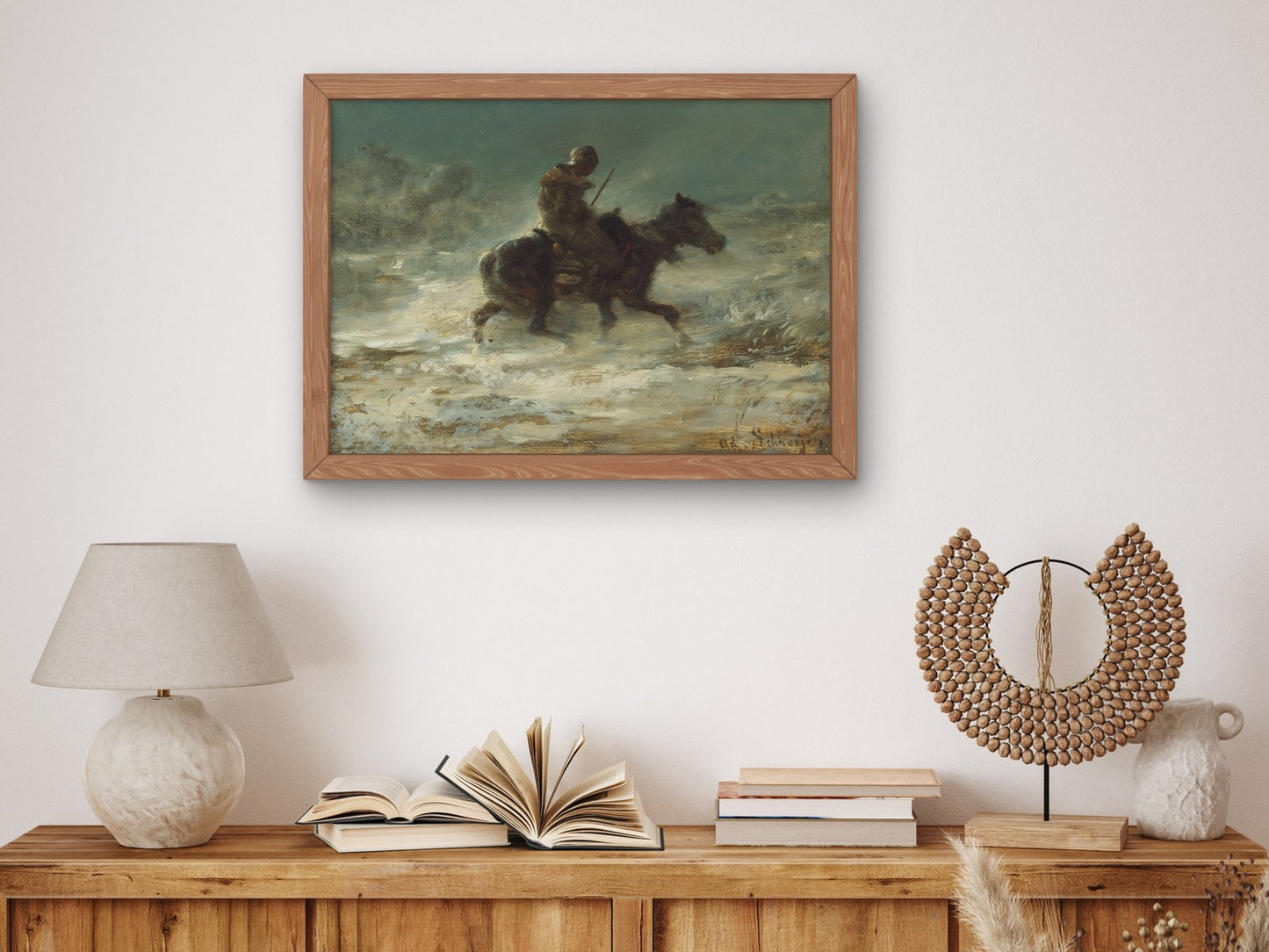 Man with Lance Riding through the Snow by Adolphe Schreyer 1880, Wall Art Print, Fine Art Reproduction, Museum Quality Decor, Poster