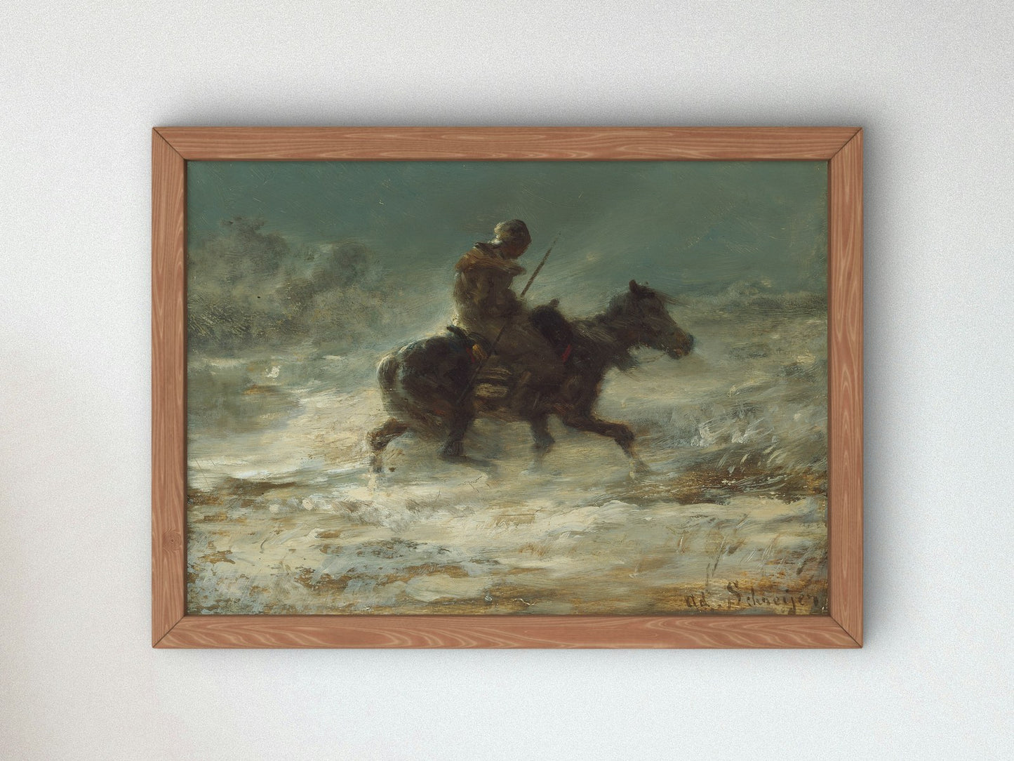 Man with Lance Riding through the Snow by Adolphe Schreyer 1880, Wall Art Print, Fine Art Reproduction, Museum Quality Decor, Poster