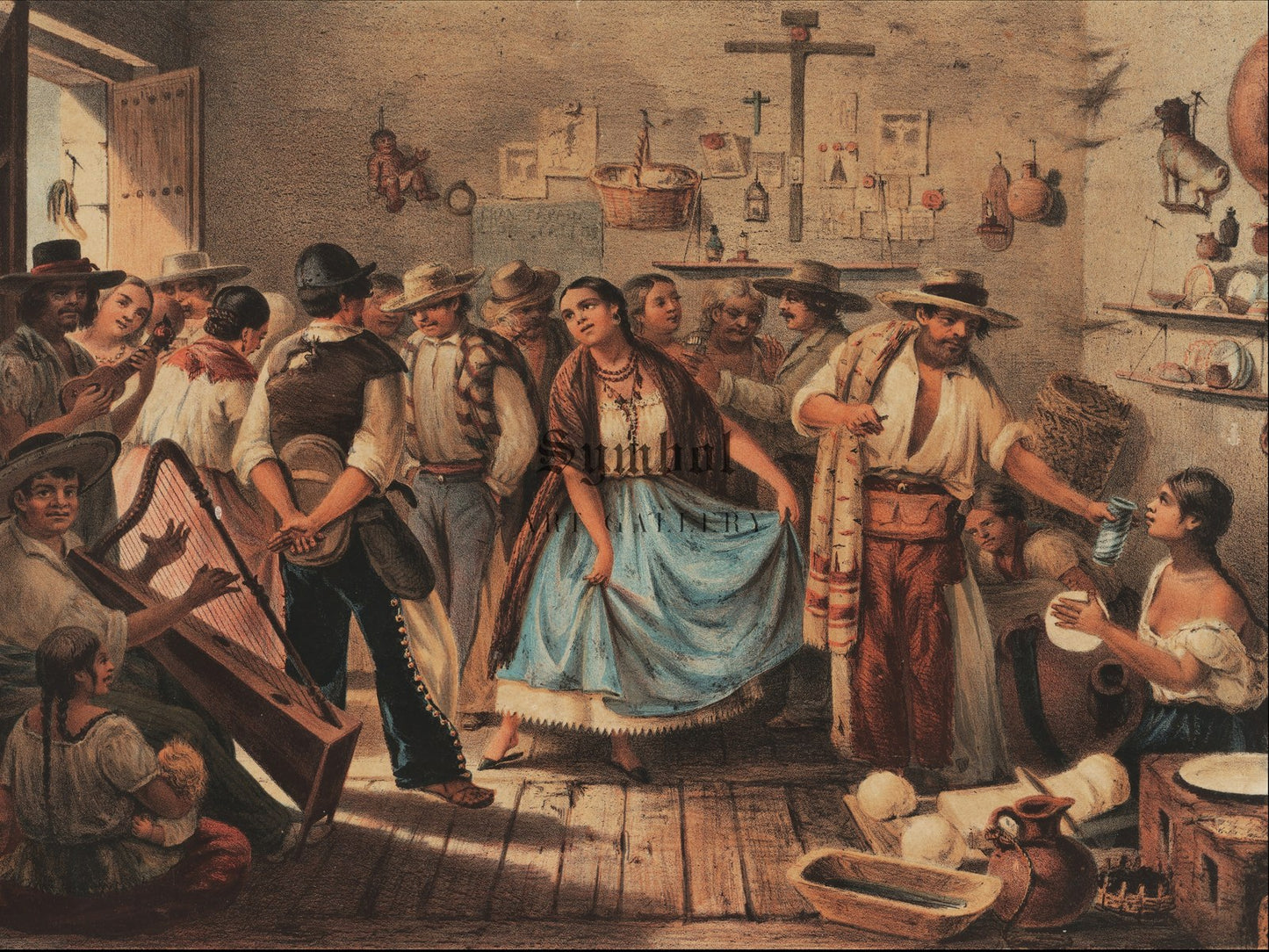 Trajes Mexicanos en Fandango by Casimiro Castro 1855, Wall Art Print, Fine Art Reproduction, Museum Quality Decor, Poster