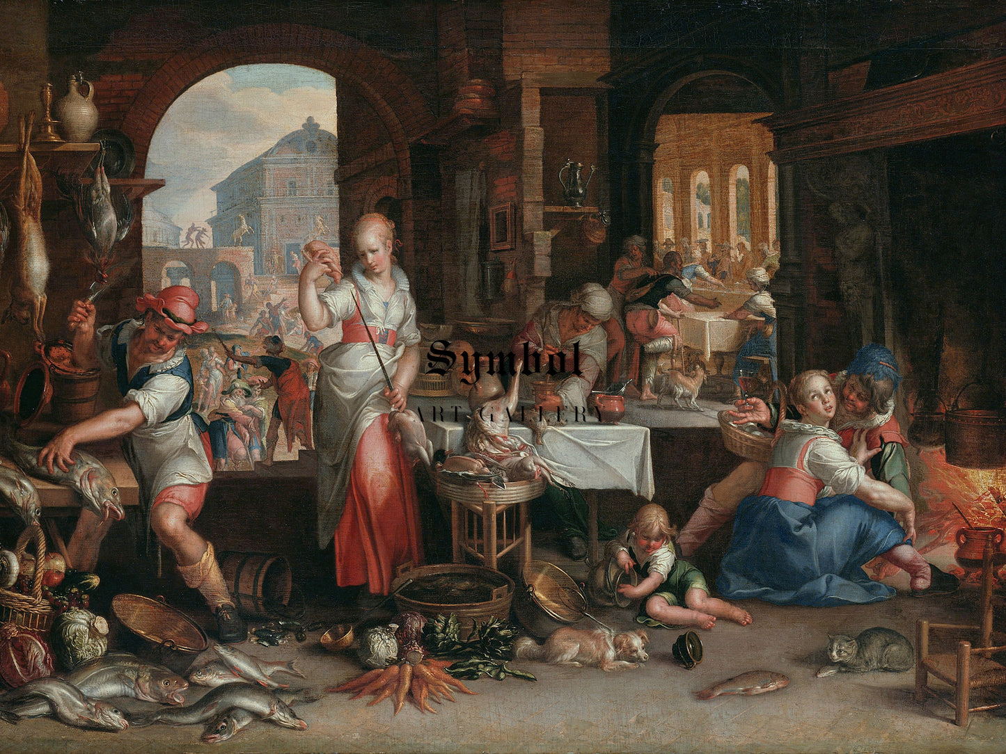 Kitchen Interior with the Parable of the Great Supper by Joachim Wtewael 1605, Wall Art Print, Fine Art Reproduction, Museum Quality Decor