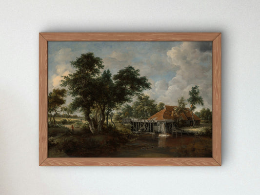 The Watermill with the Great Red Roof by Meindert Hobbema 1665, Wall Art Print, Fine Art Reproduction, Museum Quality Decor, Poster