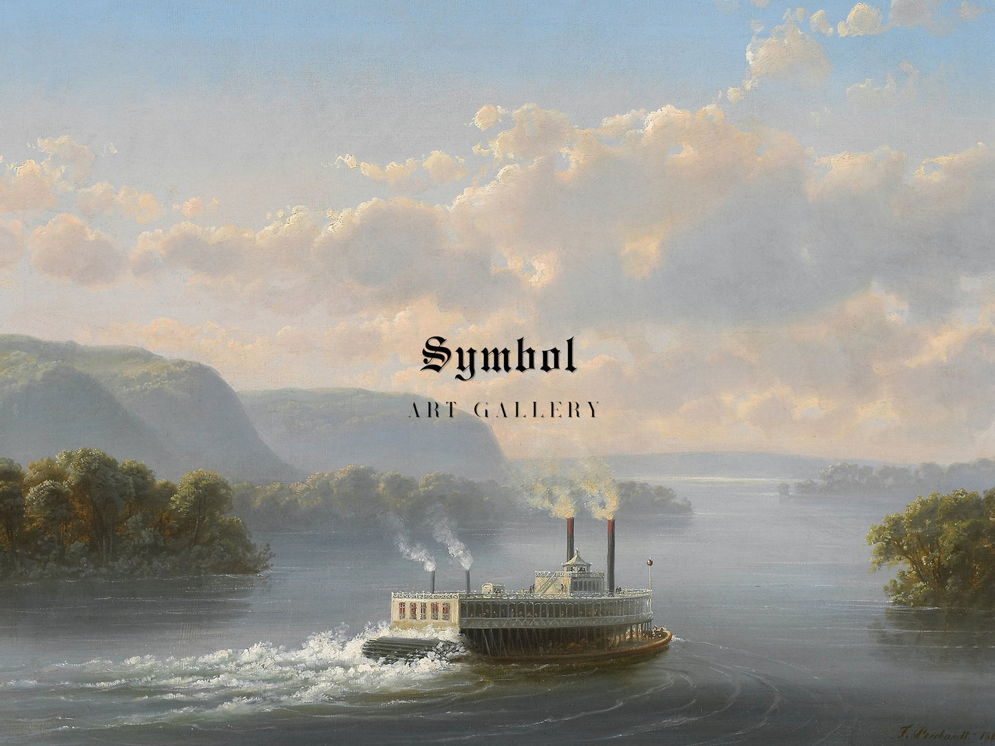 Steamwheeler on the Upper Mississippi by Ferdinand Richardt 1865, Wall Art Print, Fine Art Reproduction, Museum Quality Decor, Poster