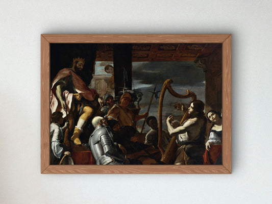 David Playing the Harp Before Saul by Mattia Preti, Wall Art Print, Fine Art Reproduction, Museum Quality Decor, Poster