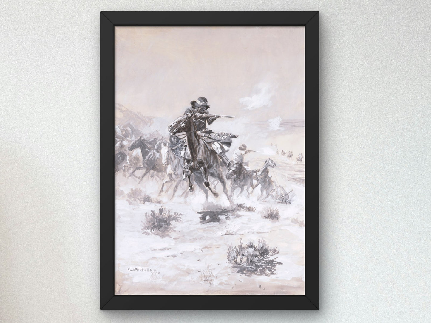 Navajo Indian Horse Thieves Hotly Pursued by Robbed Mexicans by Charles Marion Russell 1904, Wall Art Print, Fine Art Reproduction