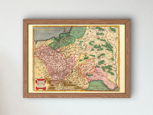 Description of Poland and the Surrounding Regions by Abraham Ortelius, Christophe Plantin 1584, Wall Art Print, Fine Art Reproduction