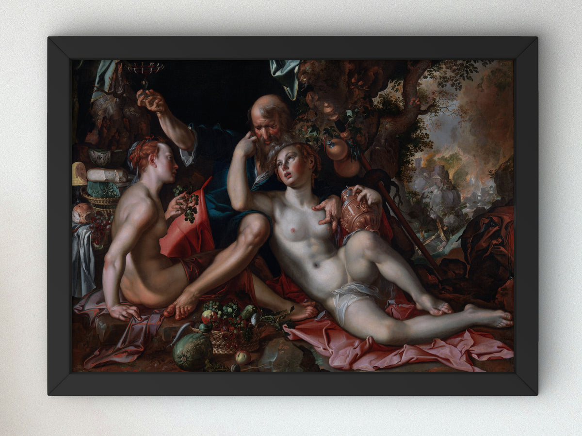 Lot and His Daughters by Joachim Wtewael 1597, Wall Art Print, Fine Art Reproduction, Museum Quality Decor, Poster
