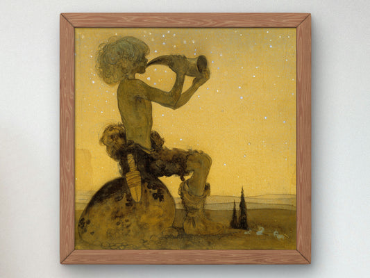 Vill Vallareman, a Fairy Shepherd by John Bauer 1910, Wall Art Print, Fine Art Reproduction, Museum Quality Decor, Poster