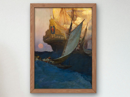 An Attack on a Galleon by Howard Pyle 1905, Wall Art Print, Fine Art Reproduction, Museum Quality Decor, Poster