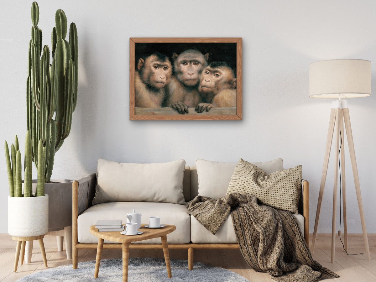 Three Monkeys by Gabriel von Max 1894, Wall Art Print, Fine Art Reproduction, Museum Quality Decor, Poster
