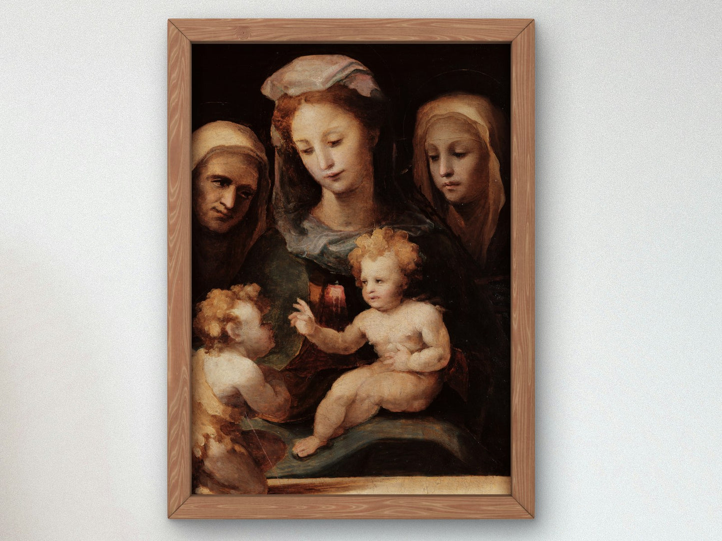 Madonna with Child and Saints John the Baptist Elizabeth and Catherine of Siena by Domenico Beccafumi 1550, Wall Art Print