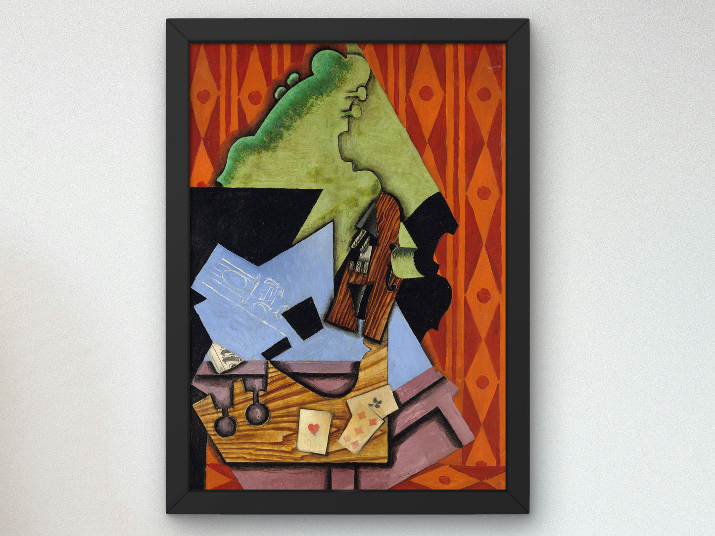 Violin and Playing Cards on a Table by Juan Gris 1913, Wall Art Print, Fine Art Reproduction, Museum Quality Decor, Poster