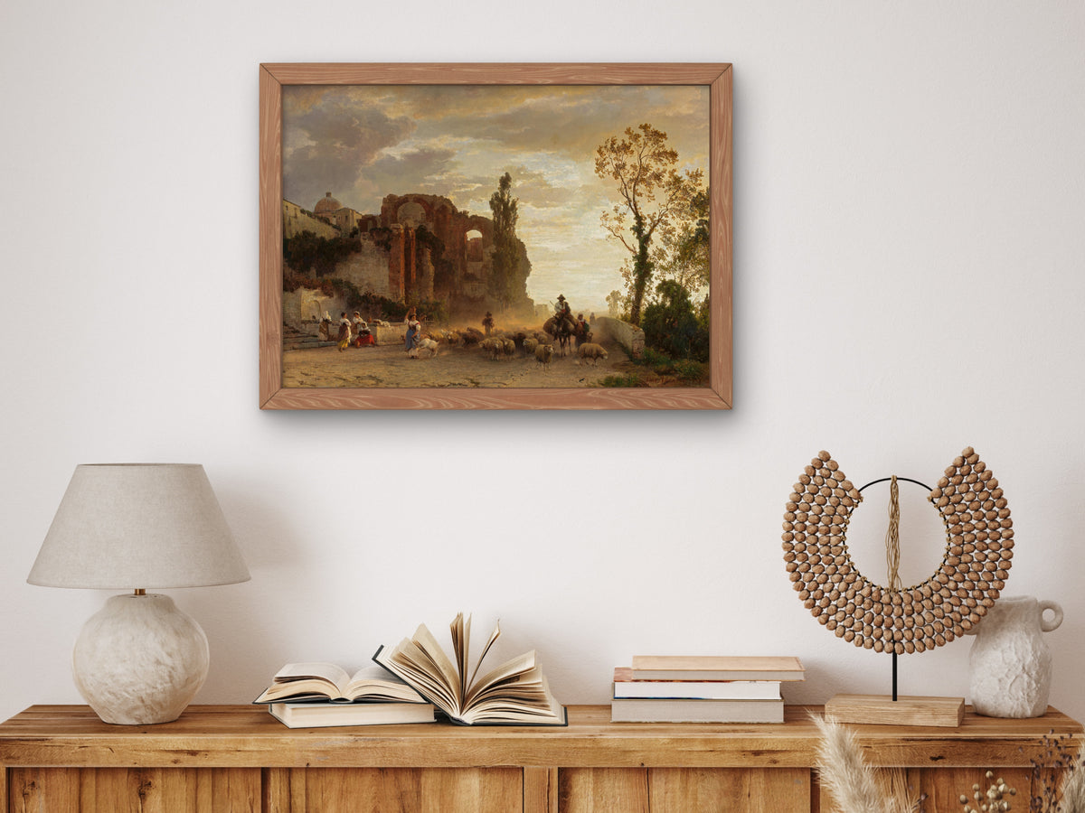 Country Road near Naples with Vesuvius in the Background by Oswald Achenbach, Wall Art Print, Fine Art Reproduction, Museum Quality Decor
