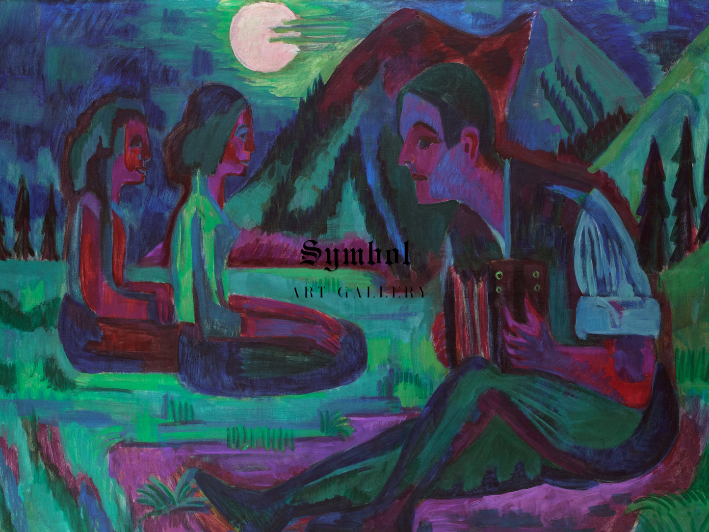 Accordion Player by Moonlight by Ernst Ludwig Kirchner 1924, Wall Art Print, Fine Art Reproduction, Museum Quality Decor, Poster
