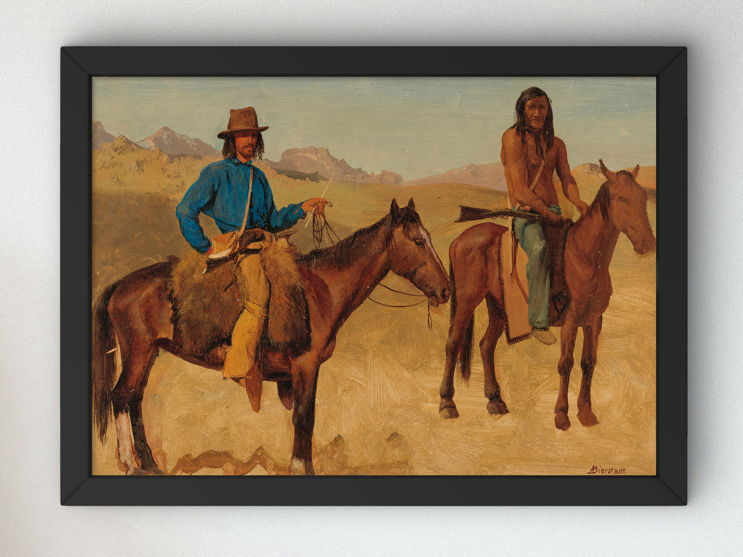 Trapper and Indian Guide on Horseback by Albert Bierstadt, Wall Art Print, Fine Art Reproduction, Museum Quality Decor, Poster