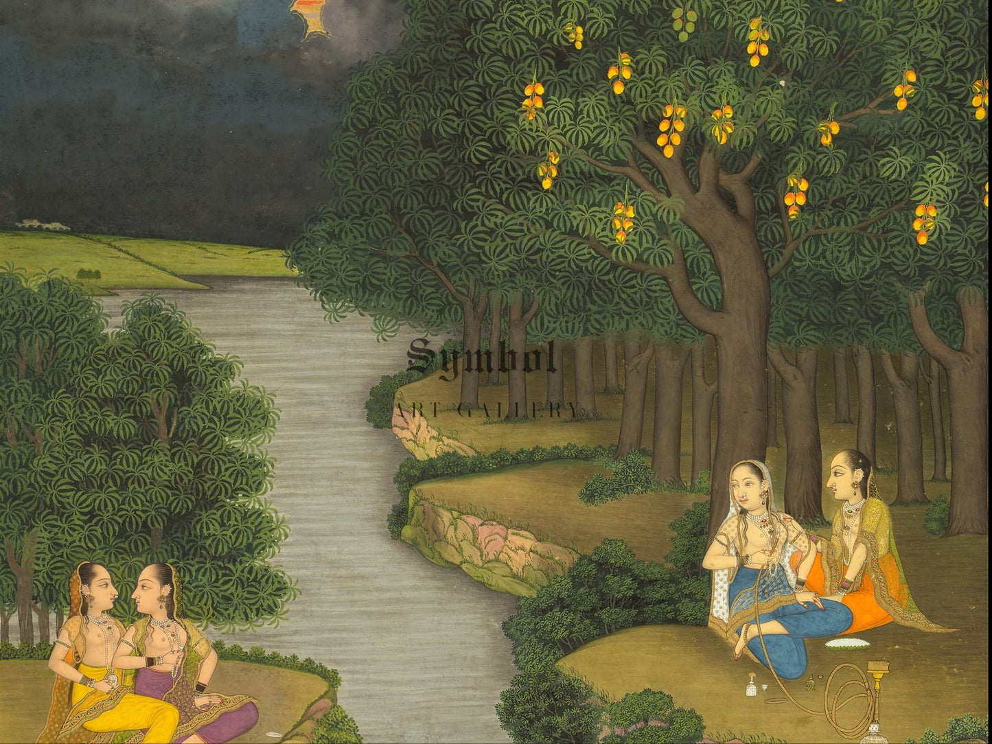 Women Enjoying the River at the Forest's Edge by Hunhar II 1765, Wall Art Print, Fine Art Reproduction, Museum Quality Decor, Poster