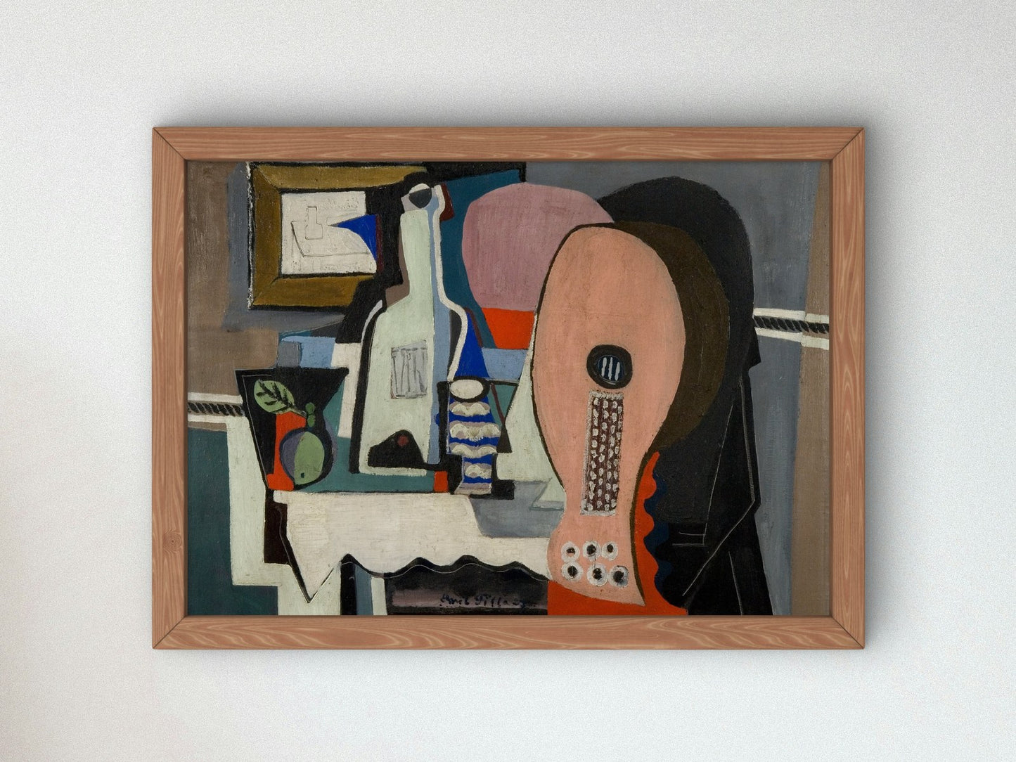 Still Life with a Mandolin and a Bottle by Emil Filla 1927, Wall Art Print, Fine Art Reproduction, Museum Quality Decor, Poster