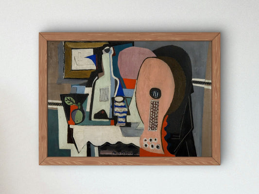 Still Life with a Mandolin and a Bottle by Emil Filla 1927, Wall Art Print, Fine Art Reproduction, Museum Quality Decor, Poster
