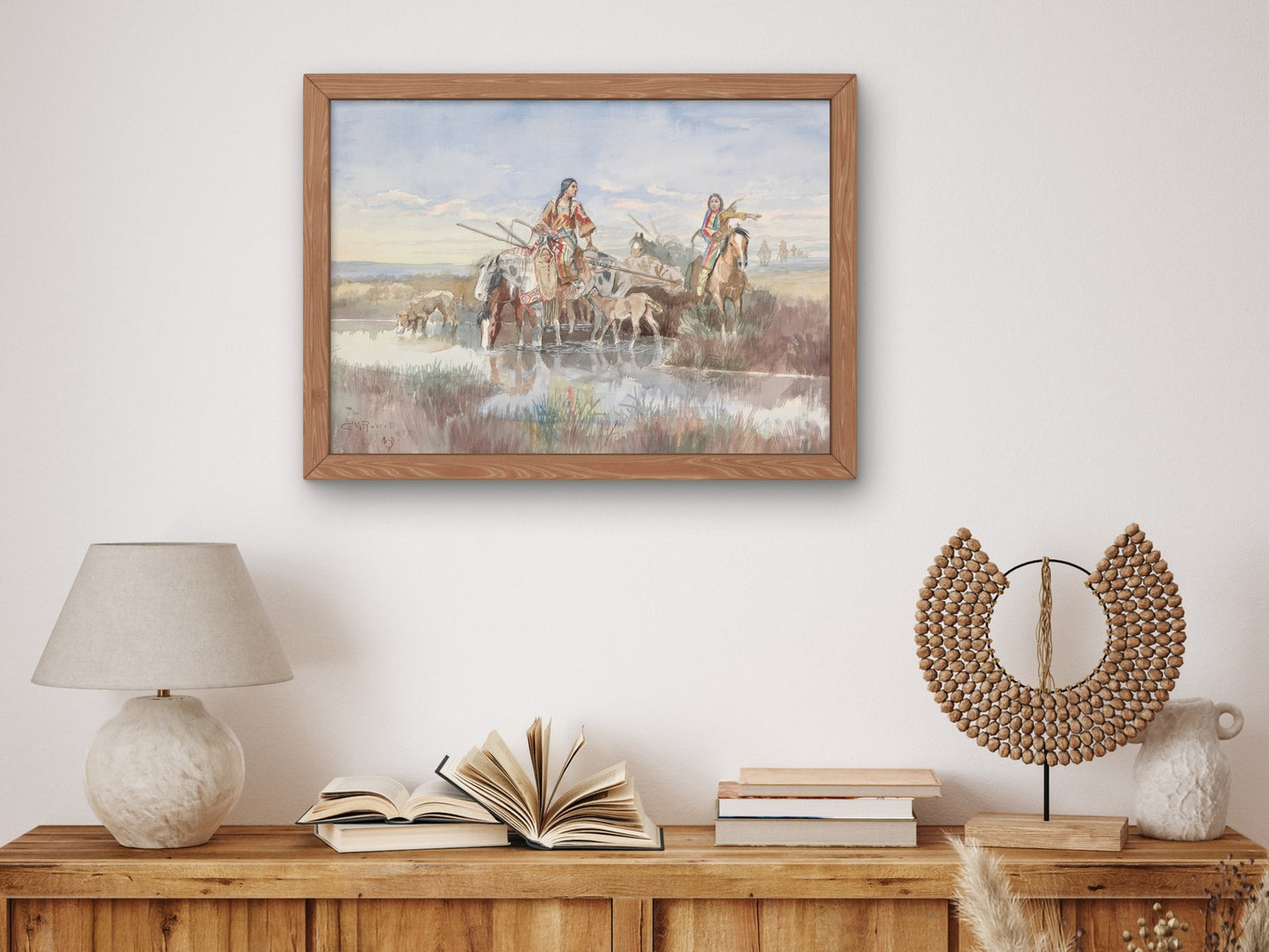 Indian Family with Travois by Charles Marion Russell 1897, Wall Art Print, Fine Art Reproduction, Museum Quality Decor, Poster