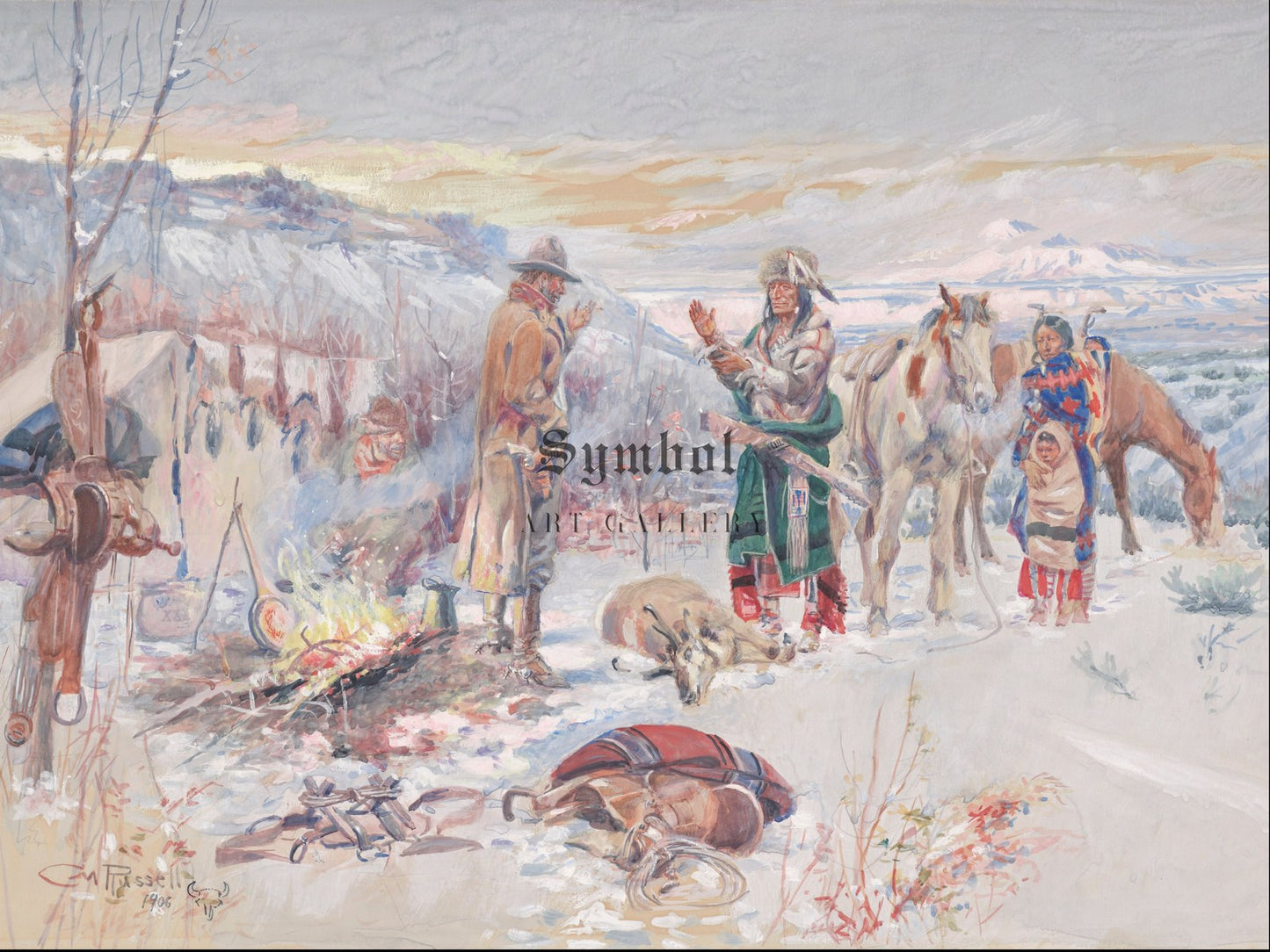 The Wolfer's Camp by Charles Marion Russell 1906, Wall Art Print, Fine Art Reproduction, Museum Quality Decor, Poster