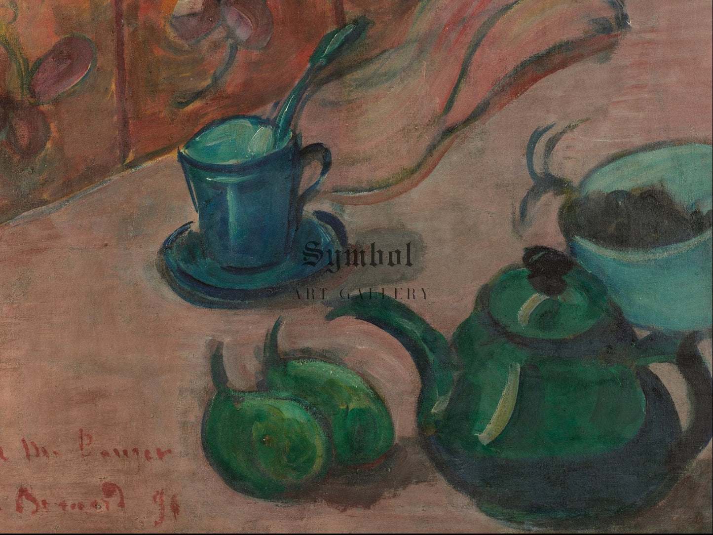 Still Life with Teapot Cup and Fruit by Émile Bernard 1890, Wall Art Print, Fine Art Reproduction, Museum Quality Decor, Poster
