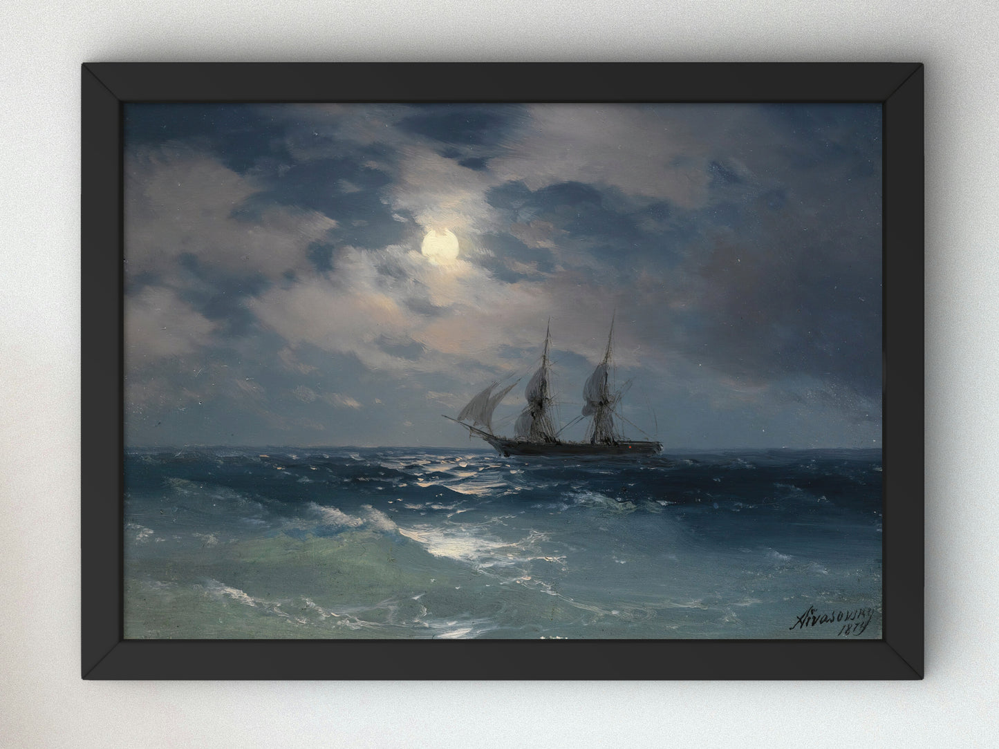 The Brig Mercury in Moonlight by Ivan Konstantinovich Aivazovsky 1874, Wall Art Print, Fine Art Reproduction, Museum Quality Decor, Poster