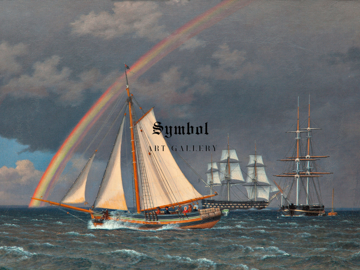 Rainbow at Sea and a Crossing Hunt with Other Ships by Christoffer Wilhelm Eckersberg 1836, Wall Art Print, Fine Art Reproduction