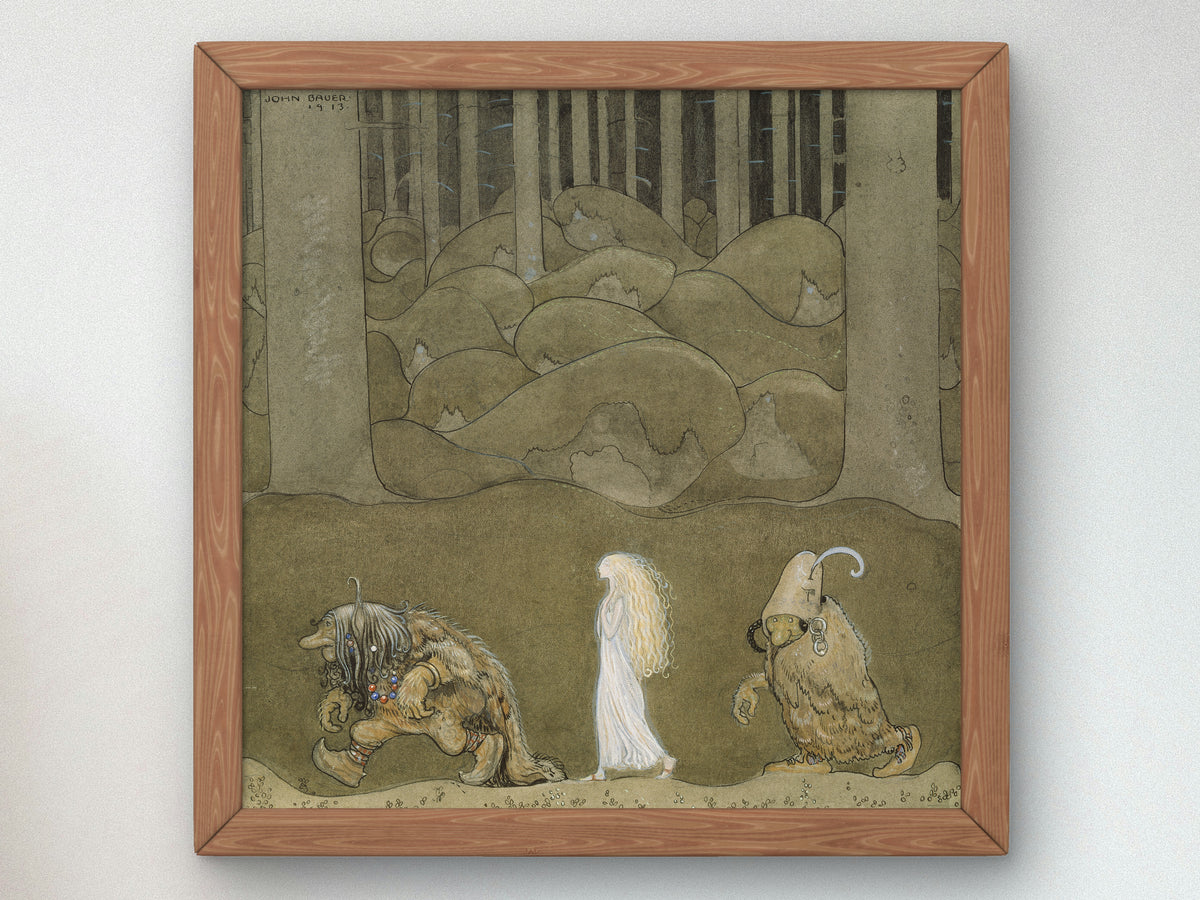 The Princess and the Trolls by John Bauer 1913, Wall Art Print, Fine Art Reproduction, Museum Quality Decor, Poster