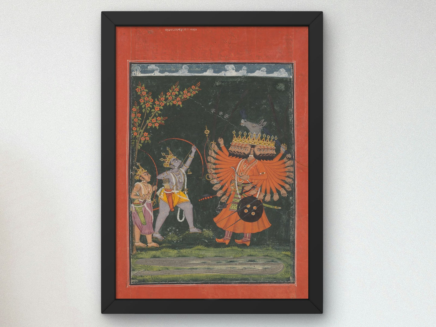 Rama and Lakshmana Fighting Ravana from a Dashavatara Series by Unknown Indian Artist 1765, Wall Art Print, Fine Art Reproduction