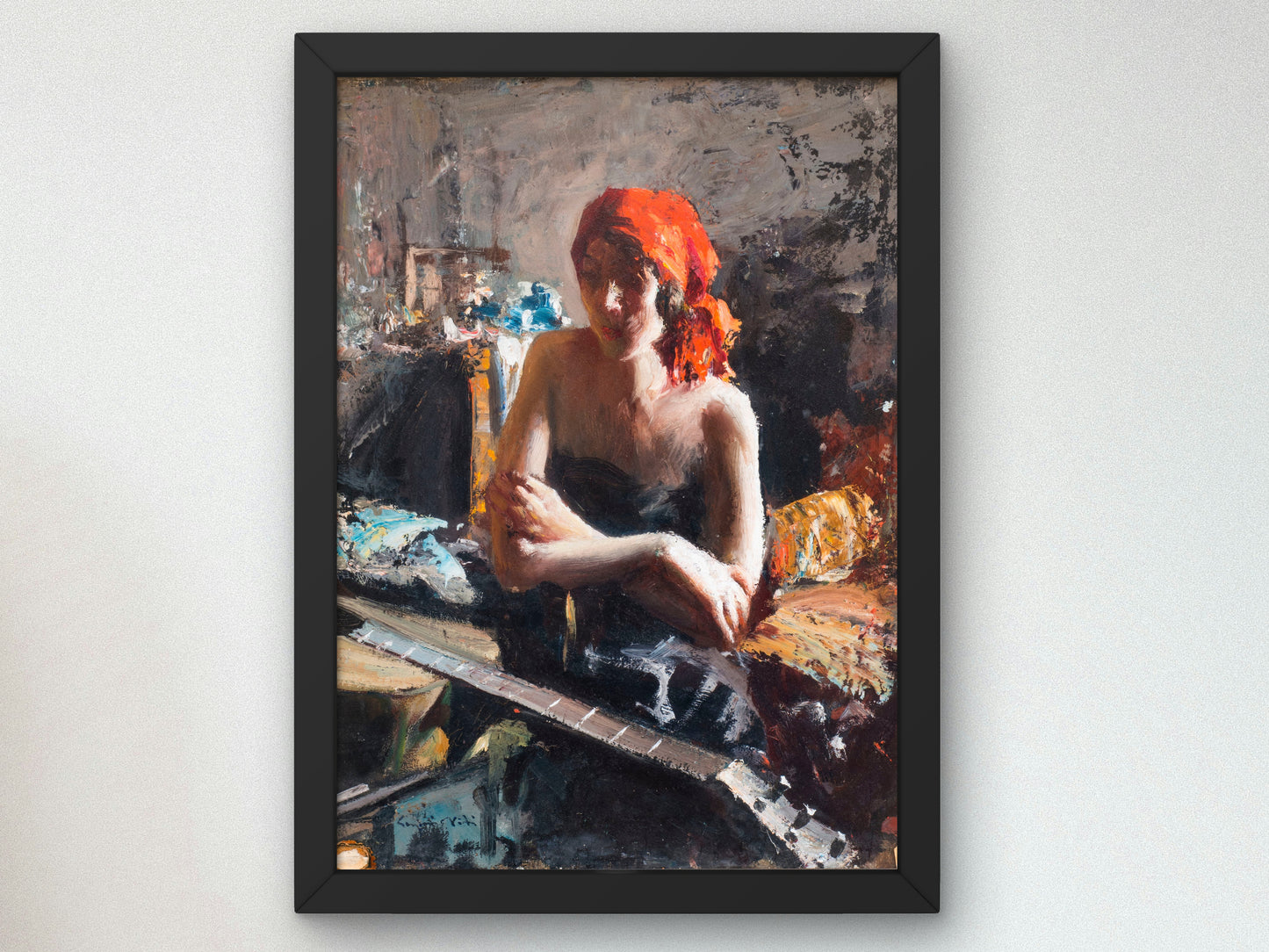 Woman With Guitar by Eugenio Viti, Wall Art Print, Fine Art Reproduction, Museum Quality Decor, Poster