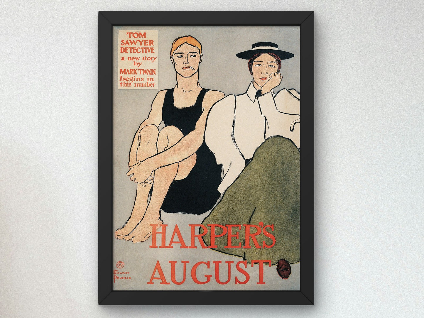 Harper's August Tom Sawyer Detective by Edward Penfield 1896, Wall Art Print, Fine Art Reproduction, Museum Quality Decor, Poster