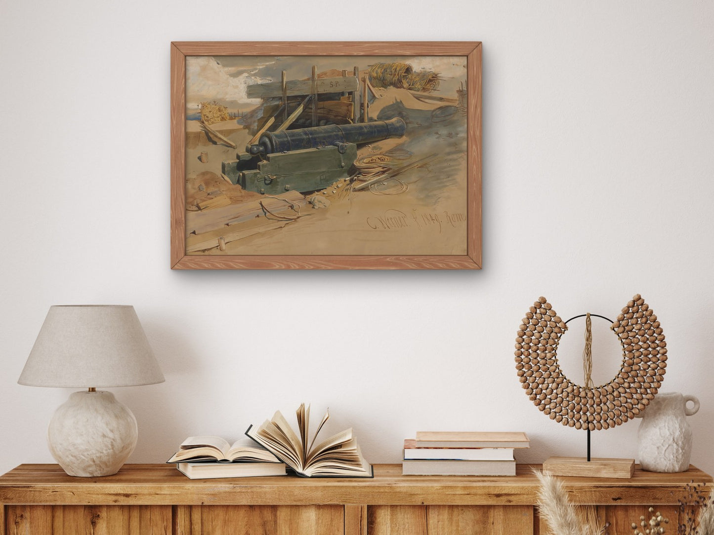 Cannon by a Bulwark by Carl Werner 1849, Wall Art Print, Fine Art Reproduction, Museum Quality Decor, Poster
