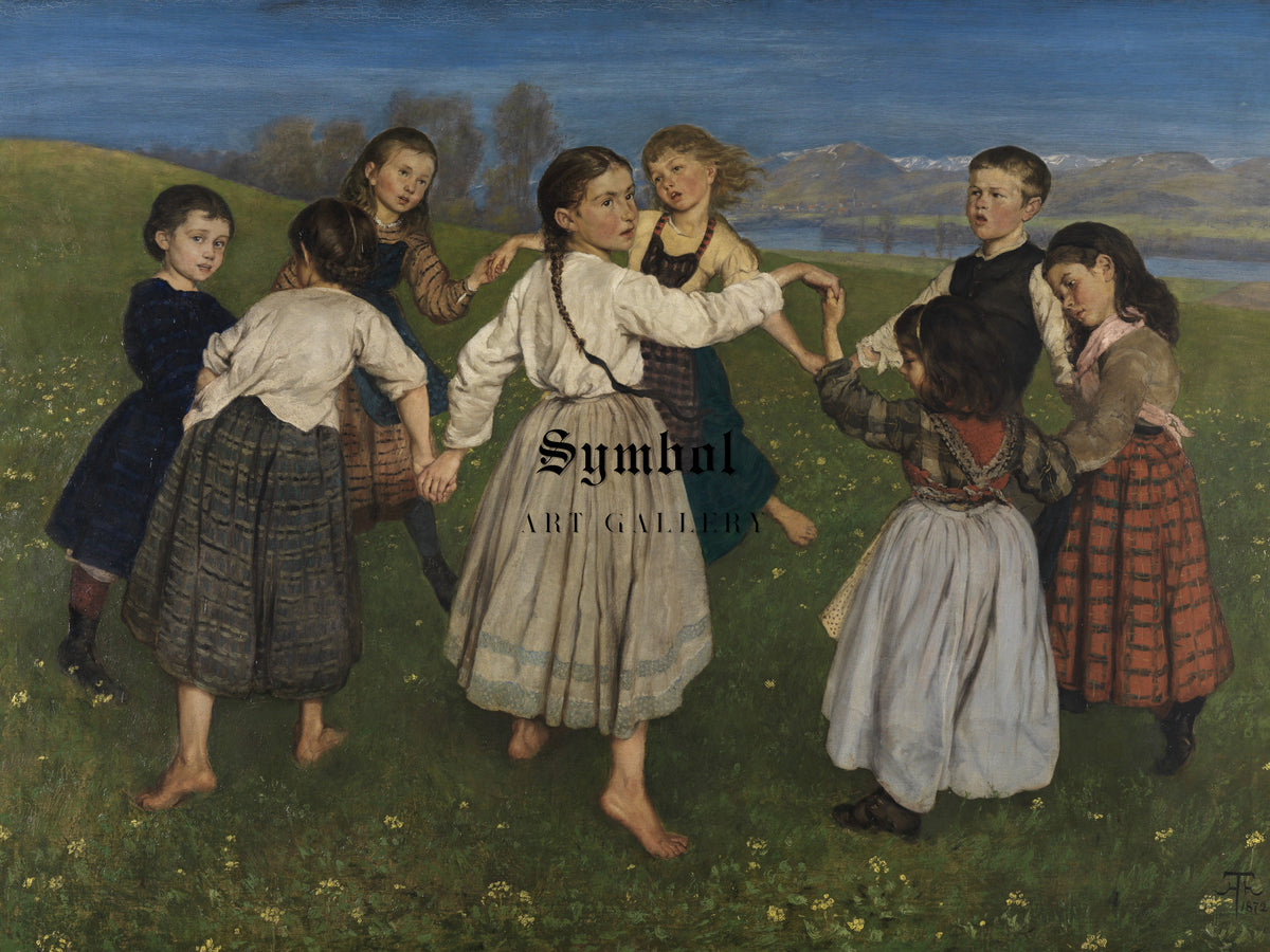 Children Dancing in a Ring by Hans Thoma 1872, Wall Art Print, Fine Art Reproduction, Museum Quality Decor, Poster