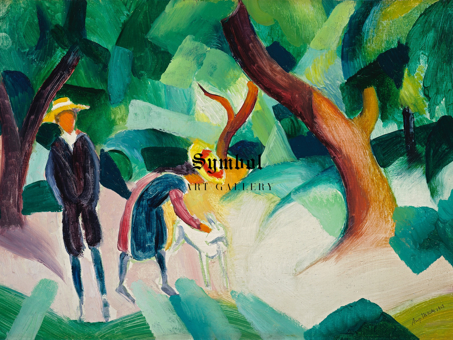 Children with a Goat by August Macke 1913, Wall Art Print, Fine Art Reproduction, Museum Quality Decor, Poster