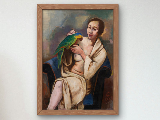 Woman with Parrot by Karl Hofer 1928, Wall Art Print, Fine Art Reproduction, Museum Quality Decor, Poster