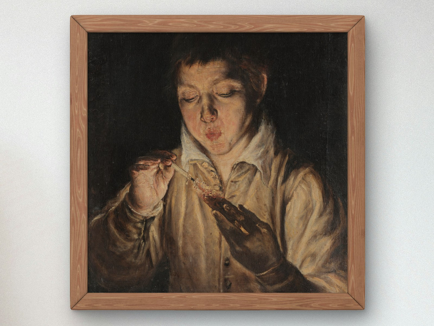 Boy Blowing an Ember by El Greco 1570, Wall Art Print, Fine Art Reproduction, Museum Quality Decor, Poster