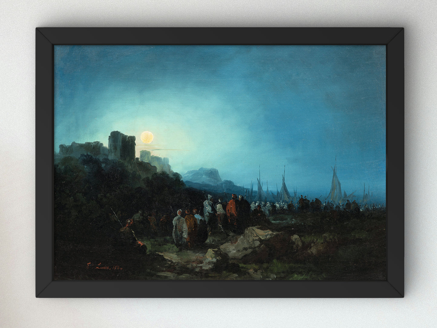 Moorish Scene by Moonlight by Eugenio Lucas Velázquez 1860, Wall Art Print, Fine Art Reproduction, Museum Quality Decor, Poster