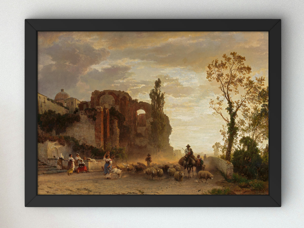 Country Road near Naples with Vesuvius in the Background by Oswald Achenbach, Wall Art Print, Fine Art Reproduction, Museum Quality Decor