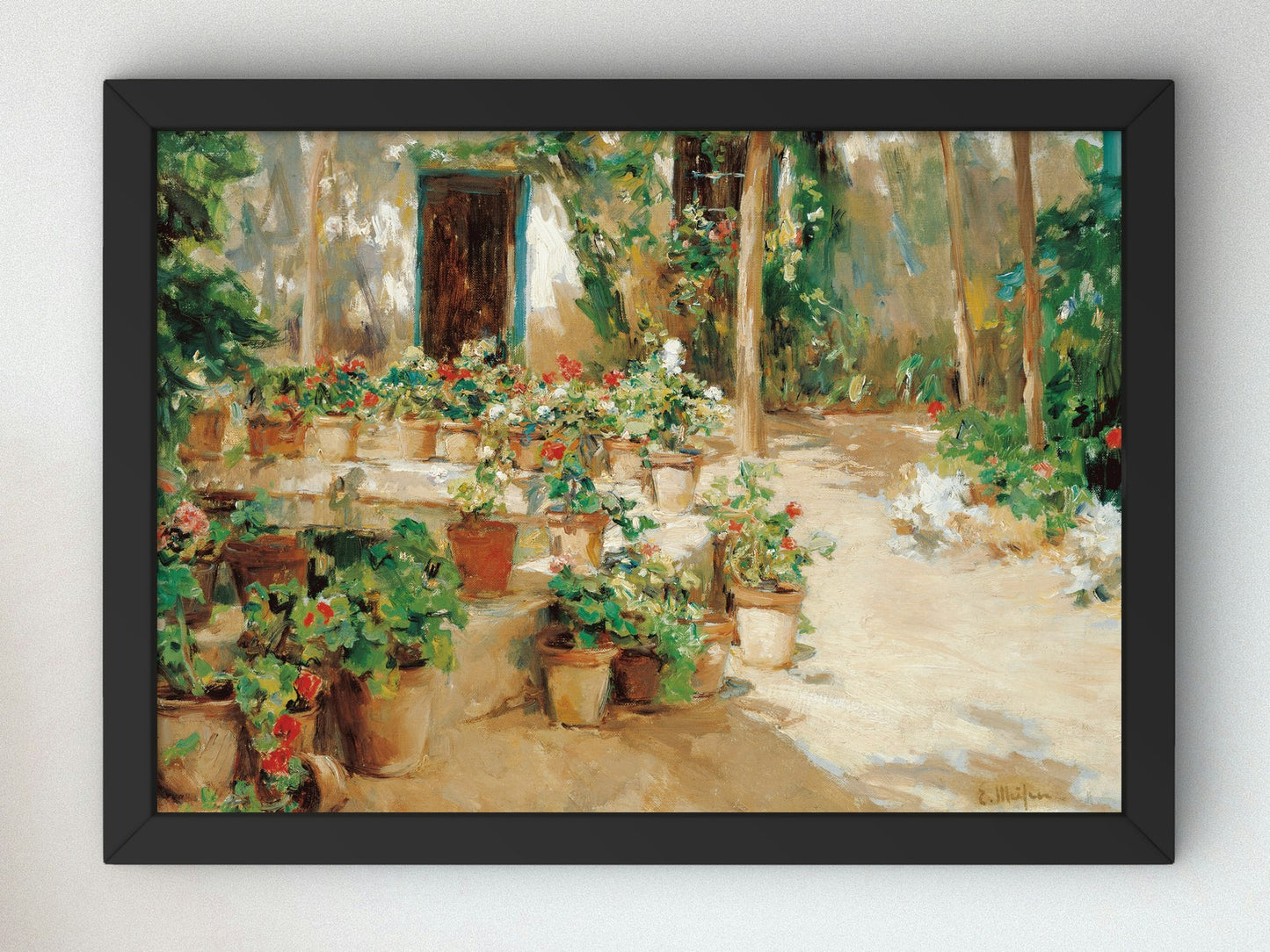 Courtyard with Potted Flowers by Eliseo Meifrén, Wall Art Print, Fine Art Reproduction, Museum Quality Decor, Poster