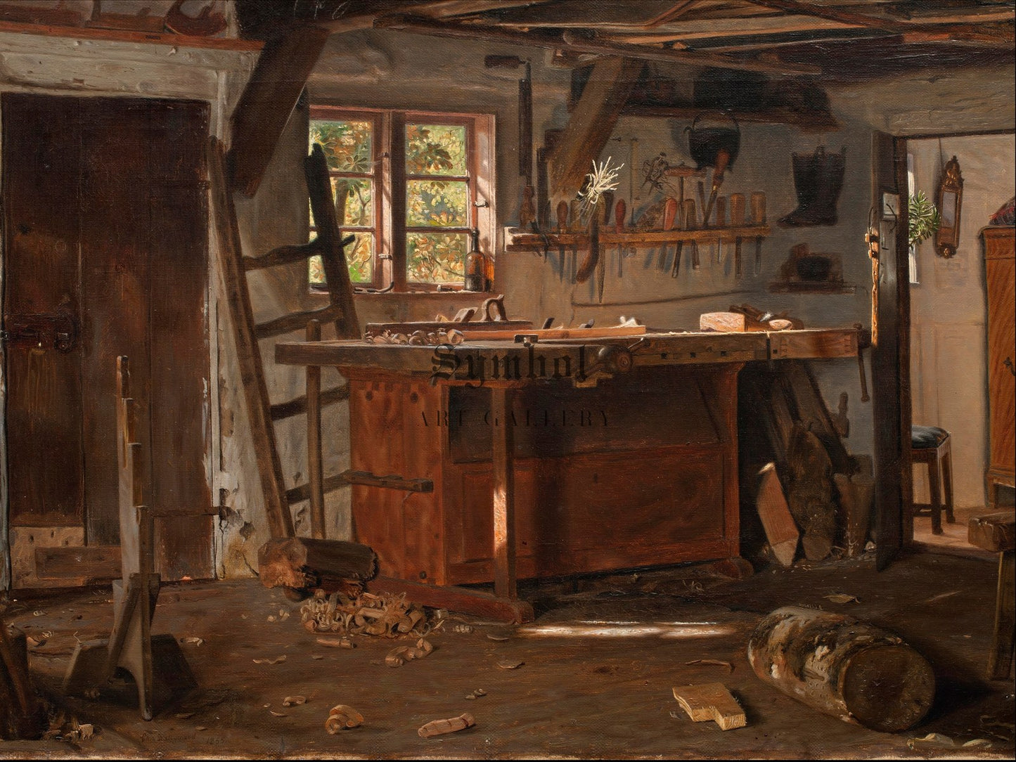 A Carpenter's Workshop by Christen Dalsgaard 1855, Wall Art Print, Fine Art Reproduction, Museum Quality Decor, Poster