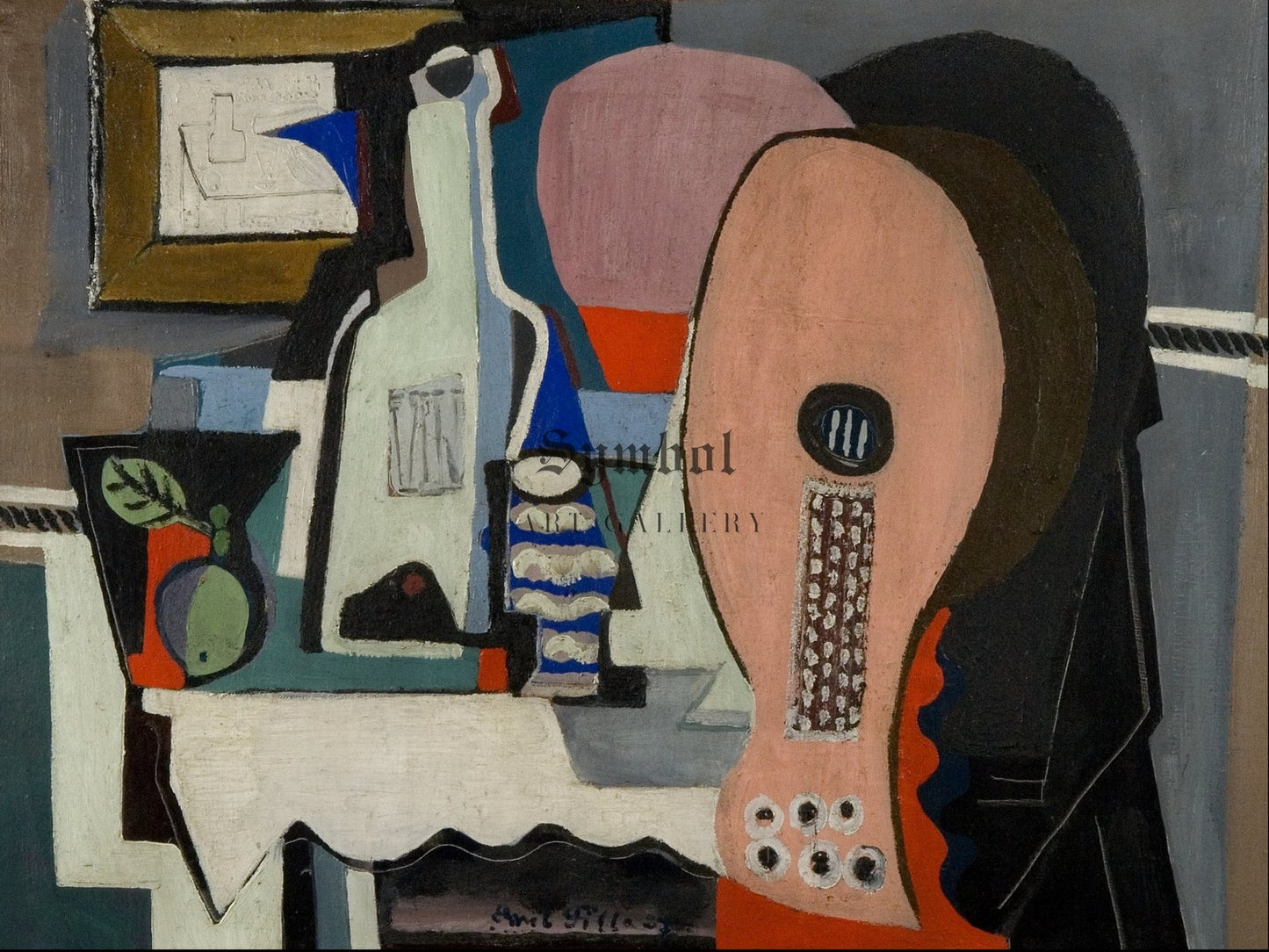 Still Life with a Mandolin and a Bottle by Emil Filla 1927, Wall Art Print, Fine Art Reproduction, Museum Quality Decor, Poster
