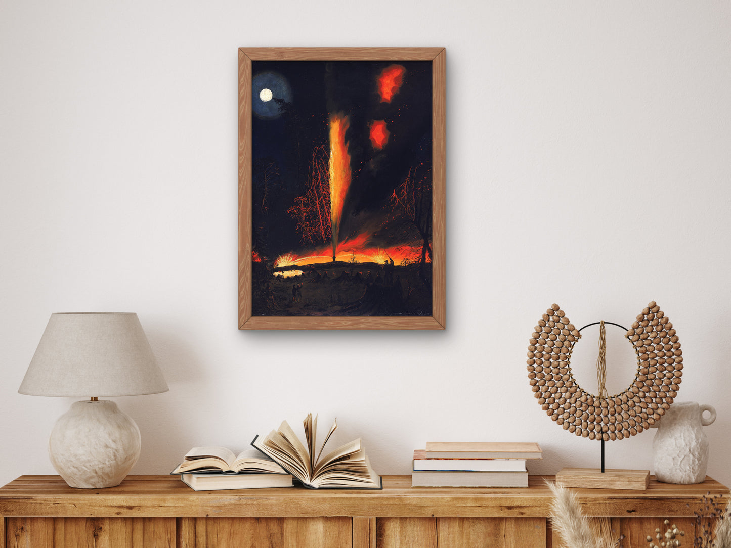 Burning Oil Well at Night, near Rouseville, Pennsylvania by James Hamilton 1861, Wall Art Print, Fine Art Reproduction, Museum Quality Decor