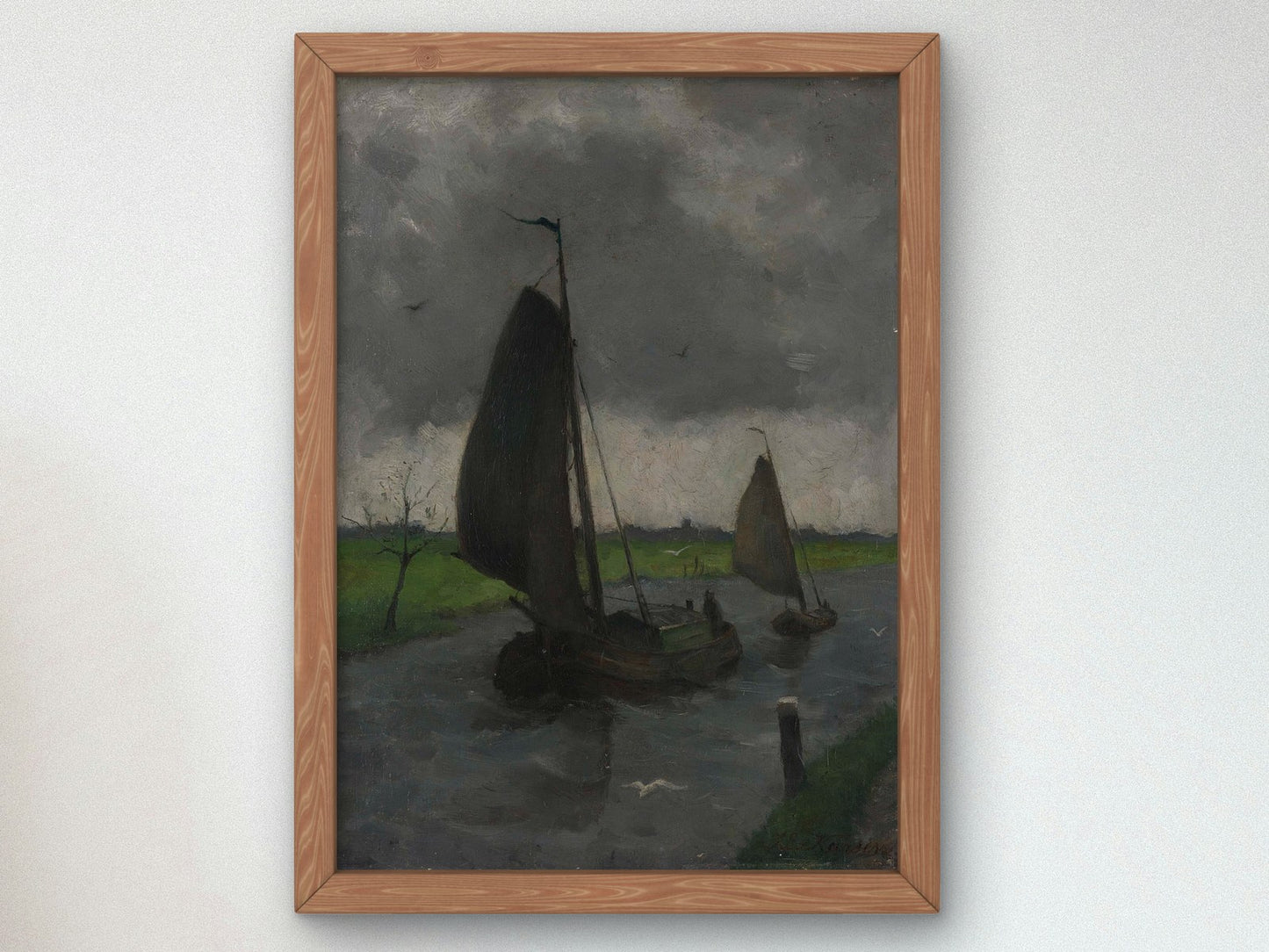 Watercourse with Sail Barges by Eduard Karsen 1885, Wall Art Print, Fine Art Reproduction, Museum Quality Decor, Poster